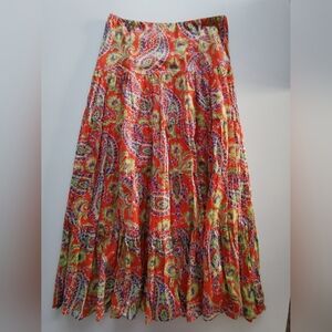 Lauren Ralph Lauren Multi Color Orange Paisley Print Pattern Tiered Maxi Skirt